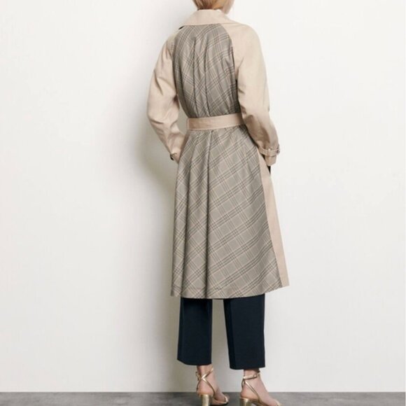 Sandro Victory Plaid Back Cotton Trench Coat 36/S - Picture 9 of 16
